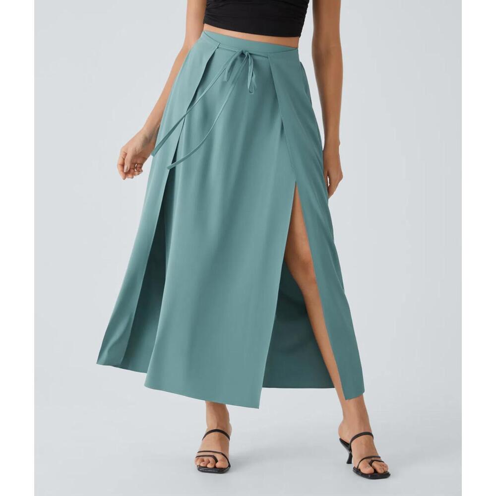 NWT Halara Breezeful High Waisted Tie Front Flowy 2-in-1 Maxi Casual Skirt L